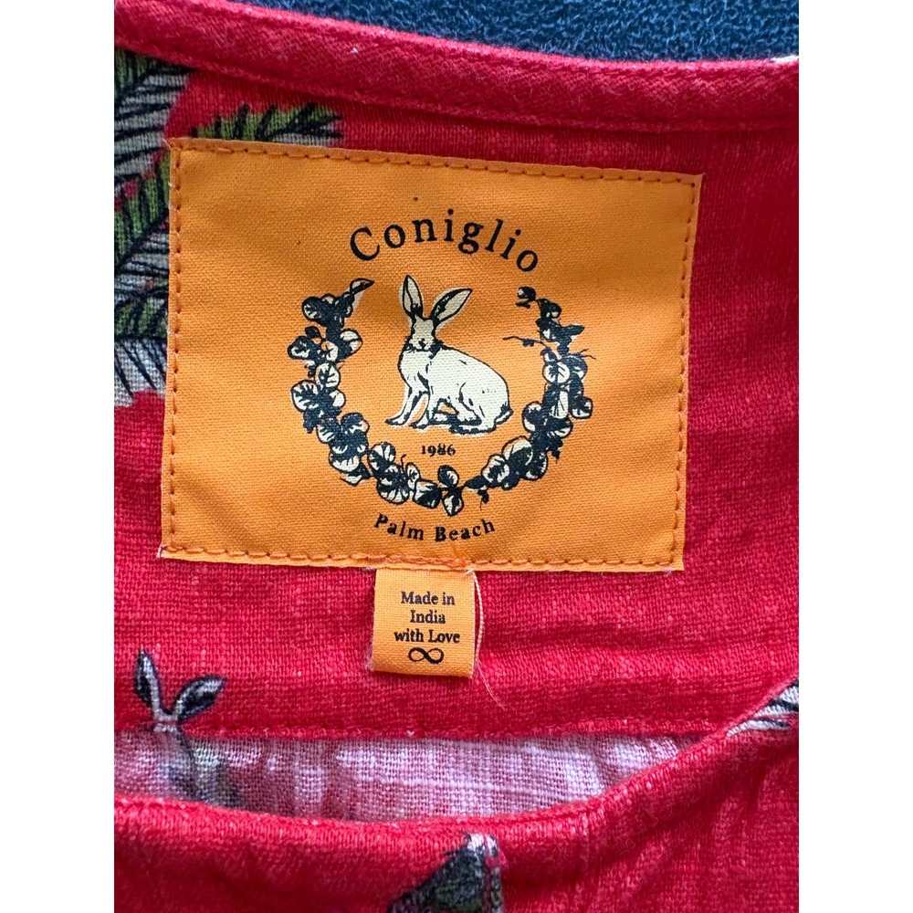 Coniglio Palm Beach Red Rabbit Palm Tree Maxi Dress Button Front Cotton Large - Picture 4 of 8